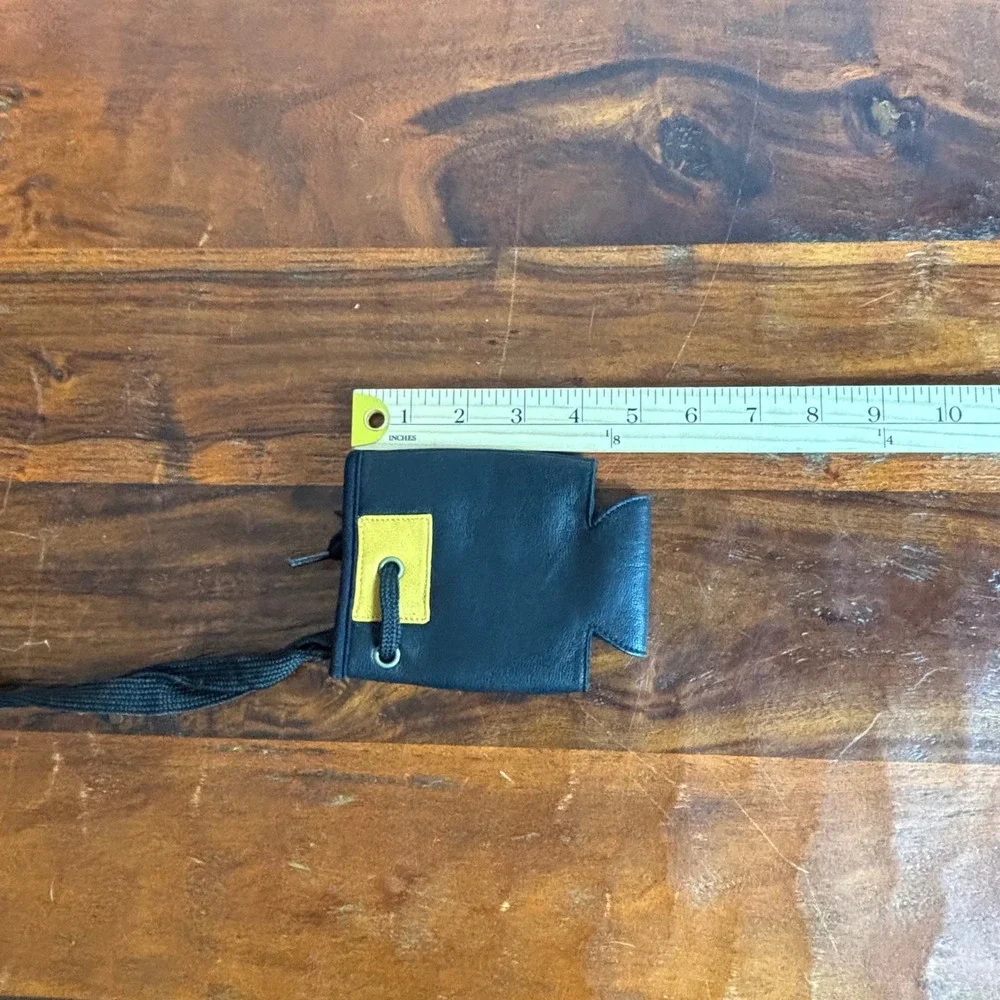 POW Leather Can Koozie Black Yellow Hands-Free Neck Lanyard Drink Holder Utility